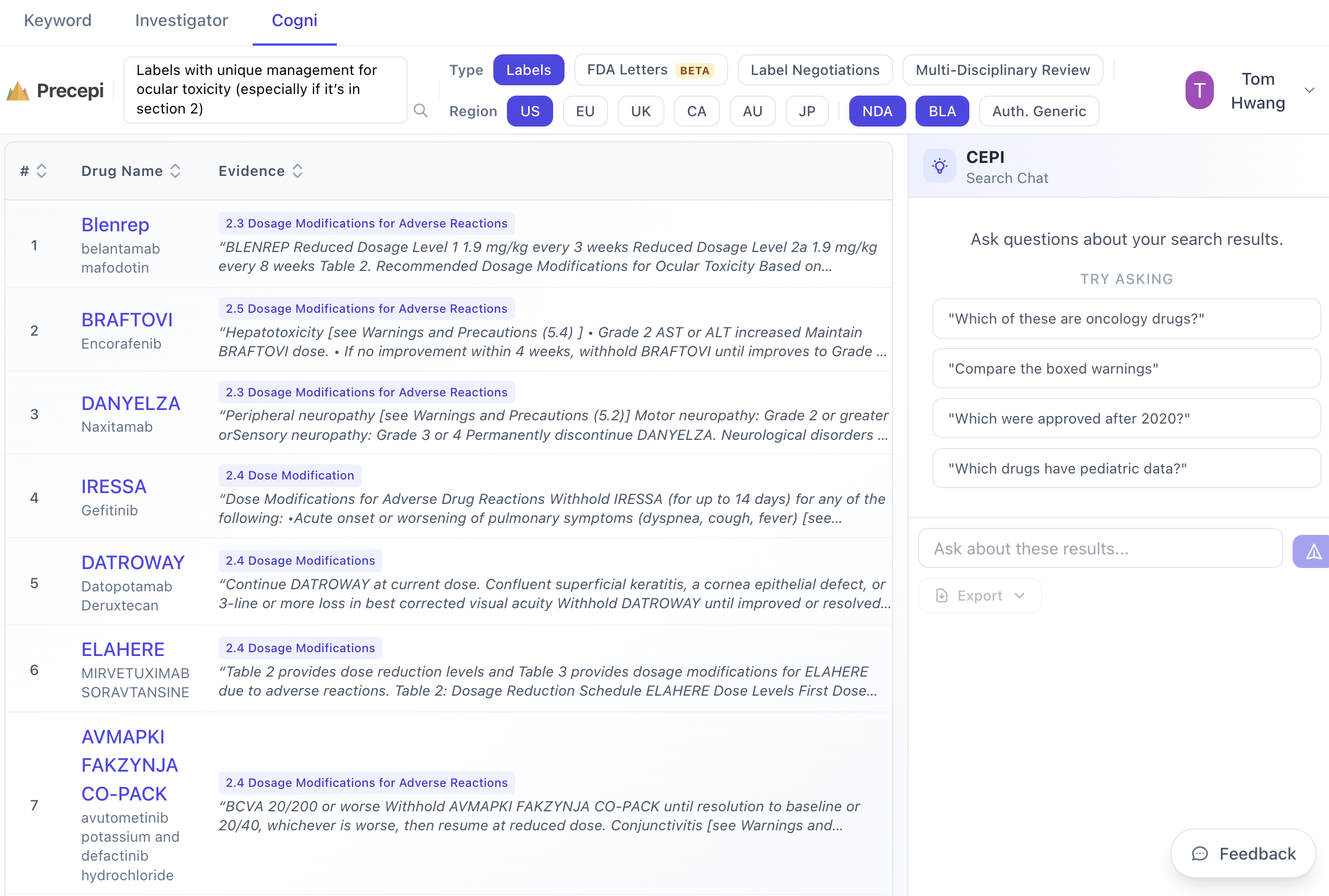 Precepi precedent search interface